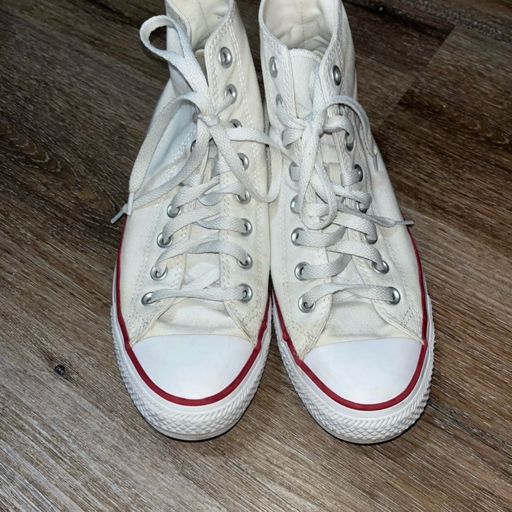 Converse White High-Tops with Red Accents